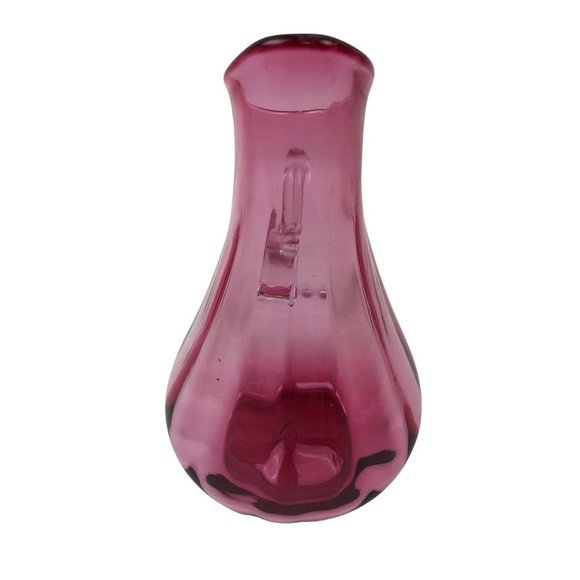 R. Foster Pink Blown Stretch Swung Glass Pitcher Handle Vase Home Decor Signed - Picture 10 of 10
